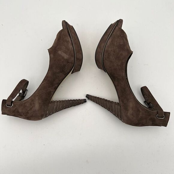 B. Makowsky Heels Women's 6M Brown Suede Leather Ankle Strap Open Toe Platform - Picture 6 of 10